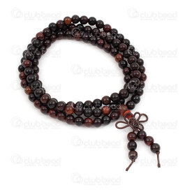 4007-0412-3-6mm - Wood Rosary Mala Round 6mm Brown Rosewood Natural On elastic cord (108 beads) 1pc 4007-0412-3-6mm,bois,montreal, quebec, canada, beads, wholesale