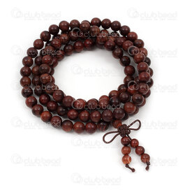 4007-0412-4-8mm - Wood Rosary Mala Round 8mm Red Rosewood On elastic cord (108 beads) 1pc 4007-0412-4-8mm,MS,montreal, quebec, canada, beads, wholesale