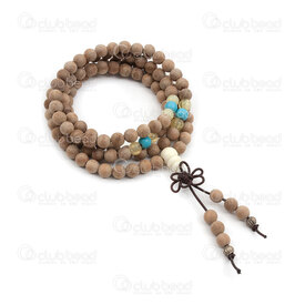 4007-0418-M-6mm - Rosary Mala Round 6mm Matt Grey Gold Phoebe Wood with spacer (108 beads) on elastic 1pc 4007-0418-M-6mm,montreal, quebec, canada, beads, wholesale