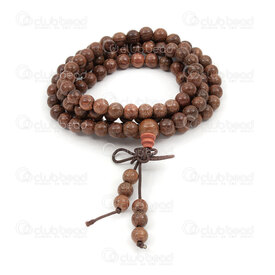 4007-0424-6mm - Wood Rosary Mala Round Elaeagnus Angustifolia 6mm Carved with guru bead on Elastic 108pcs 4007-0424-6mm,Finished jewelry,Wooden malas,montreal, quebec, canada, beads, wholesale