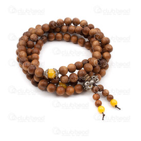4007-0430-8mm - Wood Rosary Mala Round Old Sandalwood 8mm 108pcs on Elastic 1pc 4007-0430-8mm,New Products,montreal, quebec, canada, beads, wholesale