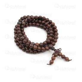 4007-0431-6mm - Rosary Mala Round 6mm Monzo Wood (108 beads) on elastic 1pc 4007-0431-6mm,Finished jewelry,montreal, quebec, canada, beads, wholesale