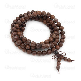 4007-0431-8mm - Rosary Mala Round 8mm Monzo Wood (108 beads) on elastic 1pc 4007-0431-8mm,8mm Wood,montreal, quebec, canada, beads, wholesale