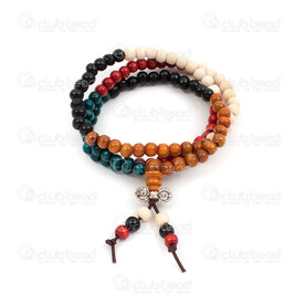 4007-0434-6mm - Wood Rosary Mala Round Imitation of Sandalwood 6mm Mix Color 108 beads with Varja on Elastic 4007-0434-6mm,Finished jewelry,montreal, quebec, canada, beads, wholesale