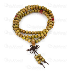 4007-0435-GN6MM - Wood Rosary Mala Sandalwood Imitation Round Bead 6mm Khaki on Elastic 108 beads 1pc 4007-0435-GN6MM,chapelet mala,montreal, quebec, canada, beads, wholesale