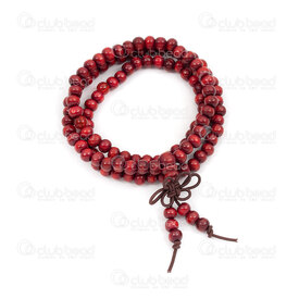 4007-0435-RD6MM - Wood Rosary Mala Sandalwood Imitation Round Bead 6mm Red on Elastic 108 beads 1pc 4007-0435-RD6MM,chapelet mala,montreal, quebec, canada, beads, wholesale