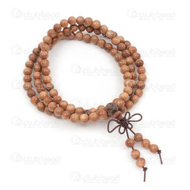 4007-0436-1-6mm - Wood Rosary Mala Round White Golden Sandalwood 6mm 108 bead on Elastic 4007-0436-1-6mm,C,montreal, quebec, canada, beads, wholesale