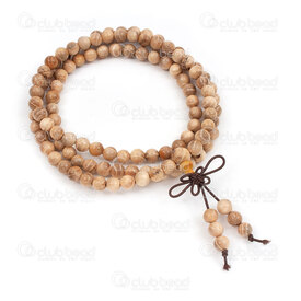 4007-0440-6mm - Chapelet de Bois Mala Rond Bois de Santal Jaune-Blanc 6mm Bracelet sur fil élastique (108 billes) !QUANTITE LIMITEE! 1pc 4007-0440-6mm,Bijoux finis,Malas en bois,montreal, quebec, canada, beads, wholesale
