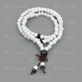 4007-1105-0602 - Ceramic Rosary Mala Bracelet 6mm White 108pcs with Guru Bead on Elastic 1pc 4007-1105-0602,Finished jewelry,Ceramic malas,montreal, quebec, canada, beads, wholesale