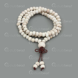 4007-1105-0604 - Ceramic Rosary Mala Bracelet 6mm Ecru 108pcs with Guru Bead on Elastic 1pc 4007-1105-0604,Finished jewelry,Ceramic malas,montreal, quebec, canada, beads, wholesale