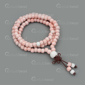4007-1105-0606 - Ceramic Rosary Mala Bracelet 6mm Pink 108pcs with Guru Bead on Elastic 1pc 4007-1105-0606,chapelet mala,montreal, quebec, canada, beads, wholesale