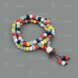 4007-1105-06MIX - Ceramic Rosary Mala Bracelet 6mm Mix Color 108pcs with Guru Bead on Elastic 1pc 4007-1105-06MIX,céramique,montreal, quebec, canada, beads, wholesale