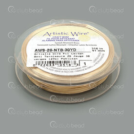AWS-26-NTB-30YD - Artistic Wire Fil Laiton Anti-ternissement 26 Jauge Doré 27.3m (30vg) Pakistan AWS-26-NTB-30YD,Fils métalliques,Laiton,Laiton,Fils,Tarnish Resistant,26 Jauge,Golden,27.3m (30yd),Pakistan,Artistic Wire,montreal, quebec, canada, beads, wholesale