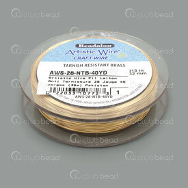 AWS-28-NTB-40YD - Artistic Wire Fil Laiton Anti-ternissement 28 Jauge Doré 36.5m (40vg) Pakistan AWS-28-NTB-40YD,artistic wire,Laiton,Fils,Tarnish Resistant,28 Jauge,Golden,36.5m (40yd),Pakistan,Artistic Wire,montreal, quebec, canada, beads, wholesale