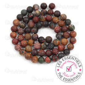 E-1112-0720-6MM - OFF PRICE POLICY Natural Semi-Precious Stone Bead Prestige Round 6mm Red Picasso Jasper 0.8mm Hole 2 X 15in String (app64pcs) E-1112-0720-6MM,Natural red stone,montreal, quebec, canada, beads, wholesale