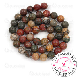 E-1112-0720-8MM - OFF PRICE POLICY Natural Semi-Precious Stone Bead Prestige Round 8mm Red Picasso Jasper 0.8mm Hole 2 X 15in String (app45pcs) E-1112-0720-8MM,Jaspe,montreal, quebec, canada, beads, wholesale