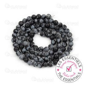 E-1112-0725-4MM - OFF PRICE POLICY Natural Semi-Precious Stone Bead Prestige Round 4mm Snowflake Obsidian 0.5mm Hole 2 X 15in String (app90pcs) Mexico E-1112-0725-4MM,bille 4mm,montreal, quebec, canada, beads, wholesale