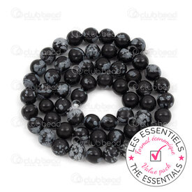 E-1112-0725-6MM - OFF PRICE POLICY Natural Semi-Precious Stone Bead Prestige Round 6mm Snowflake Obsidian 0.8mm Hole 2 X 15in String (app64pcs) Mexico E-1112-0725-6MM,Obsidienne,montreal, quebec, canada, beads, wholesale