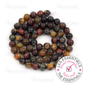E-1112-0755-6MM - OFF PRICE POLICY Natural Semi-Precious Stone Bead Prestige Tiger Eye Multicolor Round 6mm 0.8mm Hole 2 X 15in String Brazil E-1112-0755-6MM,brezil,montreal, quebec, canada, beads, wholesale