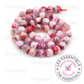 E-1112-0886-8mm - OFF PRICE POLICY Natural Semi Precious Stone Bead Faceted Cracked Fire Agate Light Pink-White Dyed Round 8mm 0.8mm Hole 10 x 15in String !LIMITED QUANTITY! E-1112-0886-8mm,RS,montreal, quebec, canada, beads, wholesale