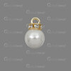 Acrylic Charm 15x10mm Round Pearl White with Rhinestone Crystal with Ring Gold 50 pcs 1103-0467-10GL